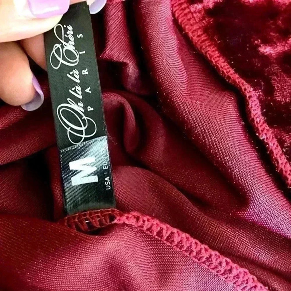 NWT Oh La La Cheri Off The-Shoulder Red Velvet Victorian Cropped Blouse Size M - Picture 13 of 14